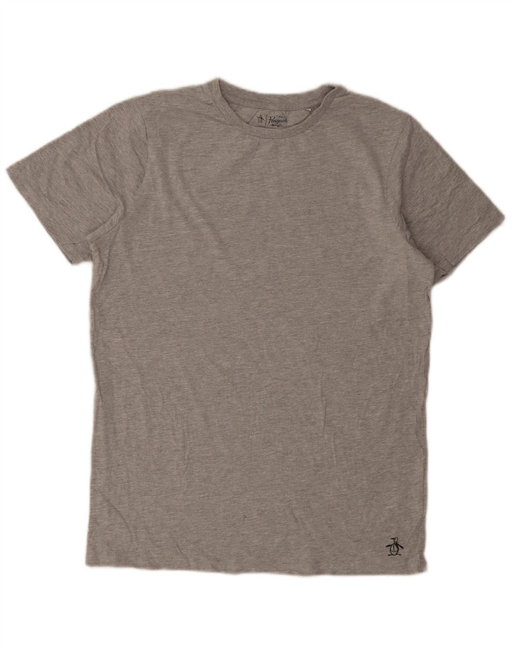 Camiseta masculina Penguin grande algodão manchado cinza
