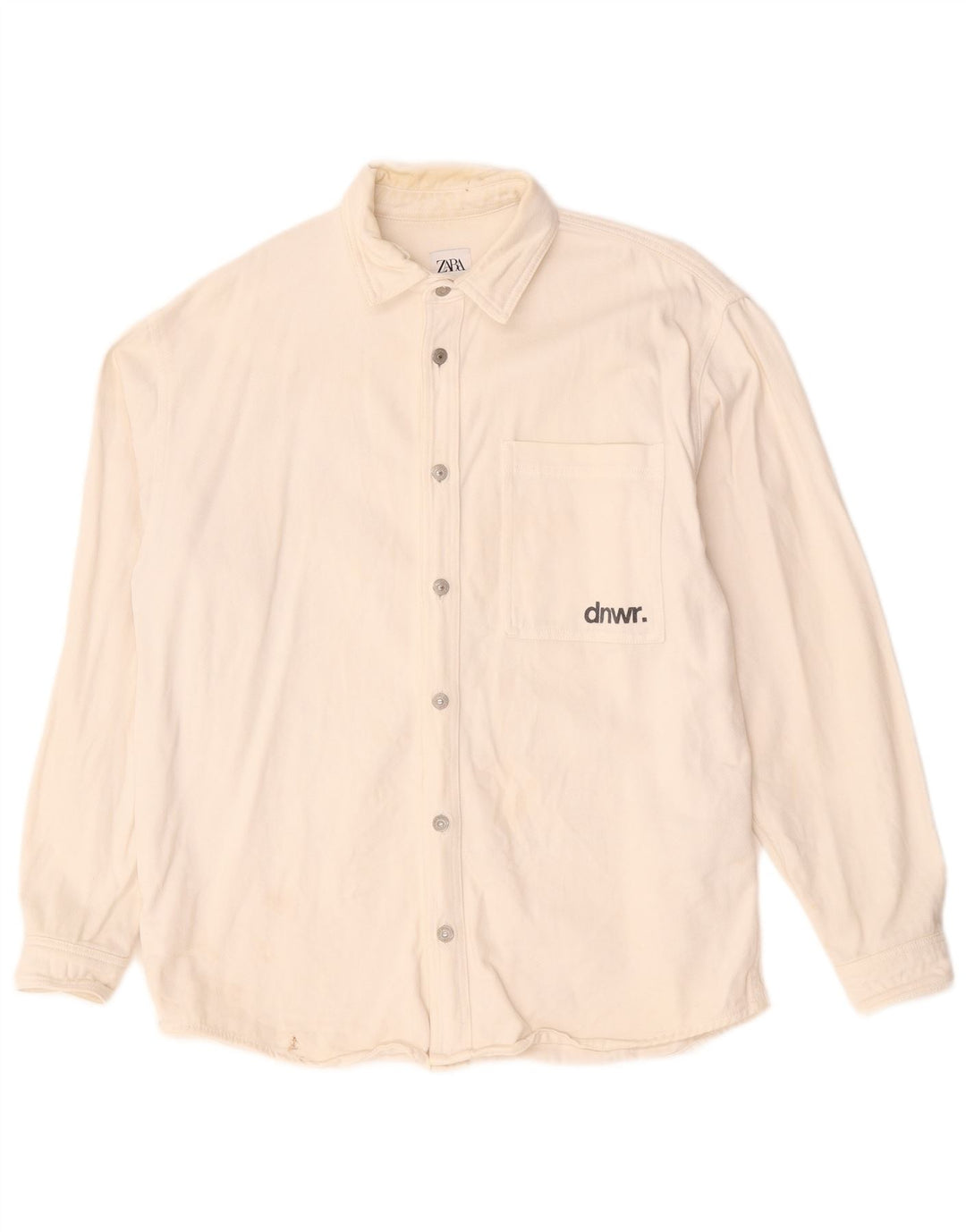 Camisa jeans masculina Zara Graphic Relaxed Fit médio algodão branco