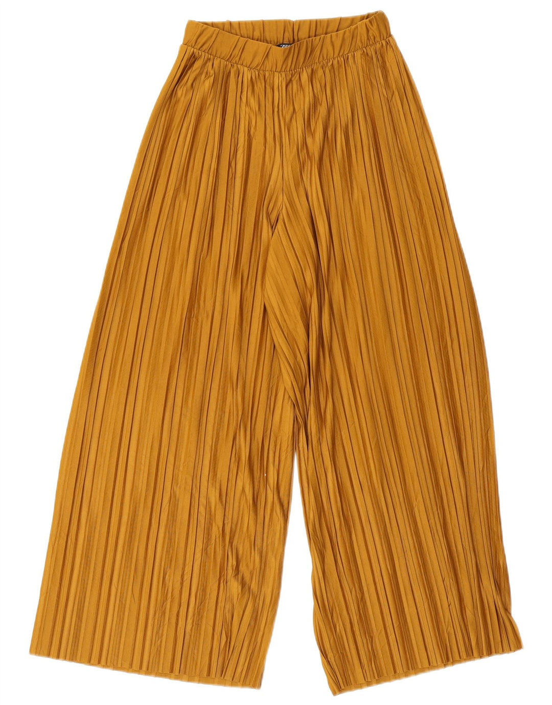 Calça feminina Zara com perna larga cortada pequena W26 L23 poliéster bege