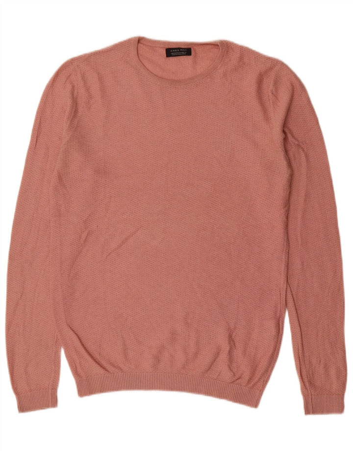 Zara Suéter masculino com gola redonda e acrílico rosa médio