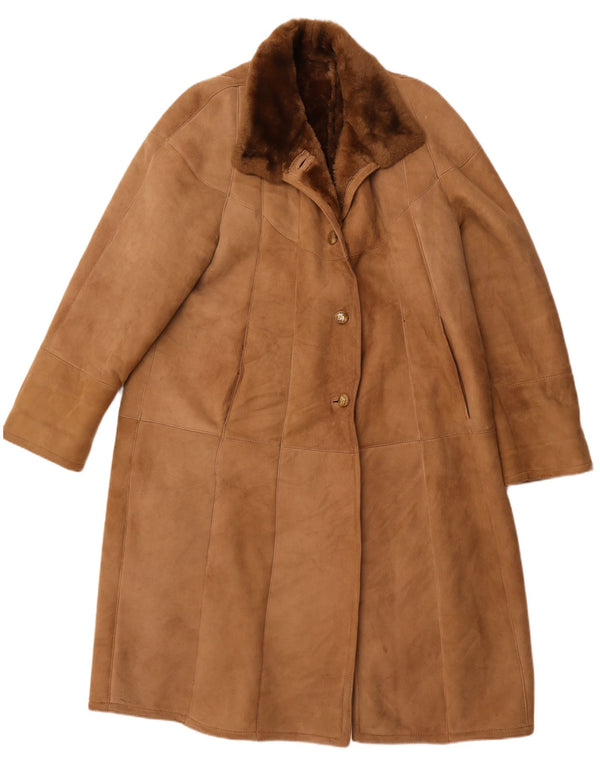 Casaco feminino VINTAGE de shearling IT 52 2XL marrom shearling