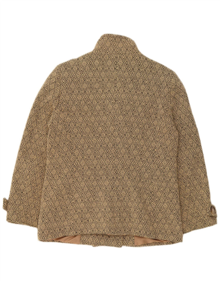 Casaco feminino vintage UK 12 médio bege argyle/diamante lã nova