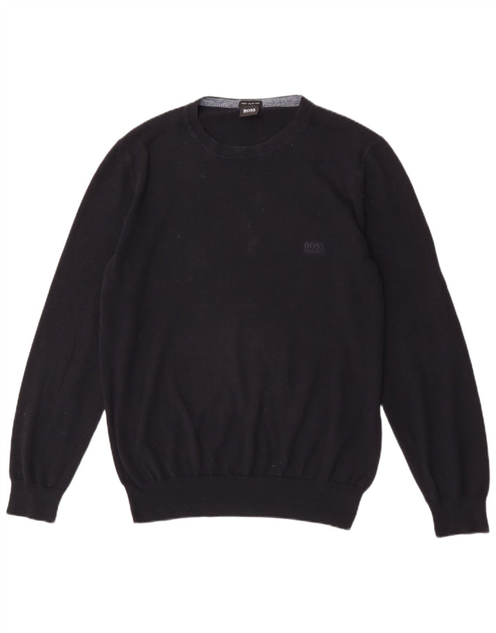 Suéter masculino Hugo Boss com ajuste regular e gola redonda, algodão preto médio