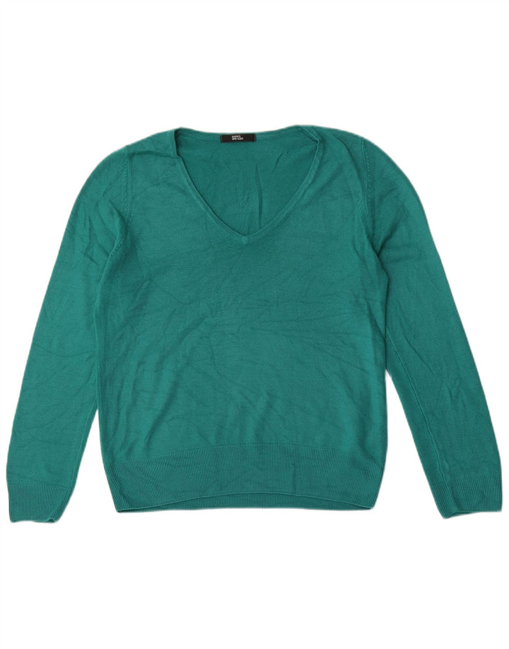 Suéter feminino Marks & Spencer com decote em V Reino Unido 12 acrílico verde médio