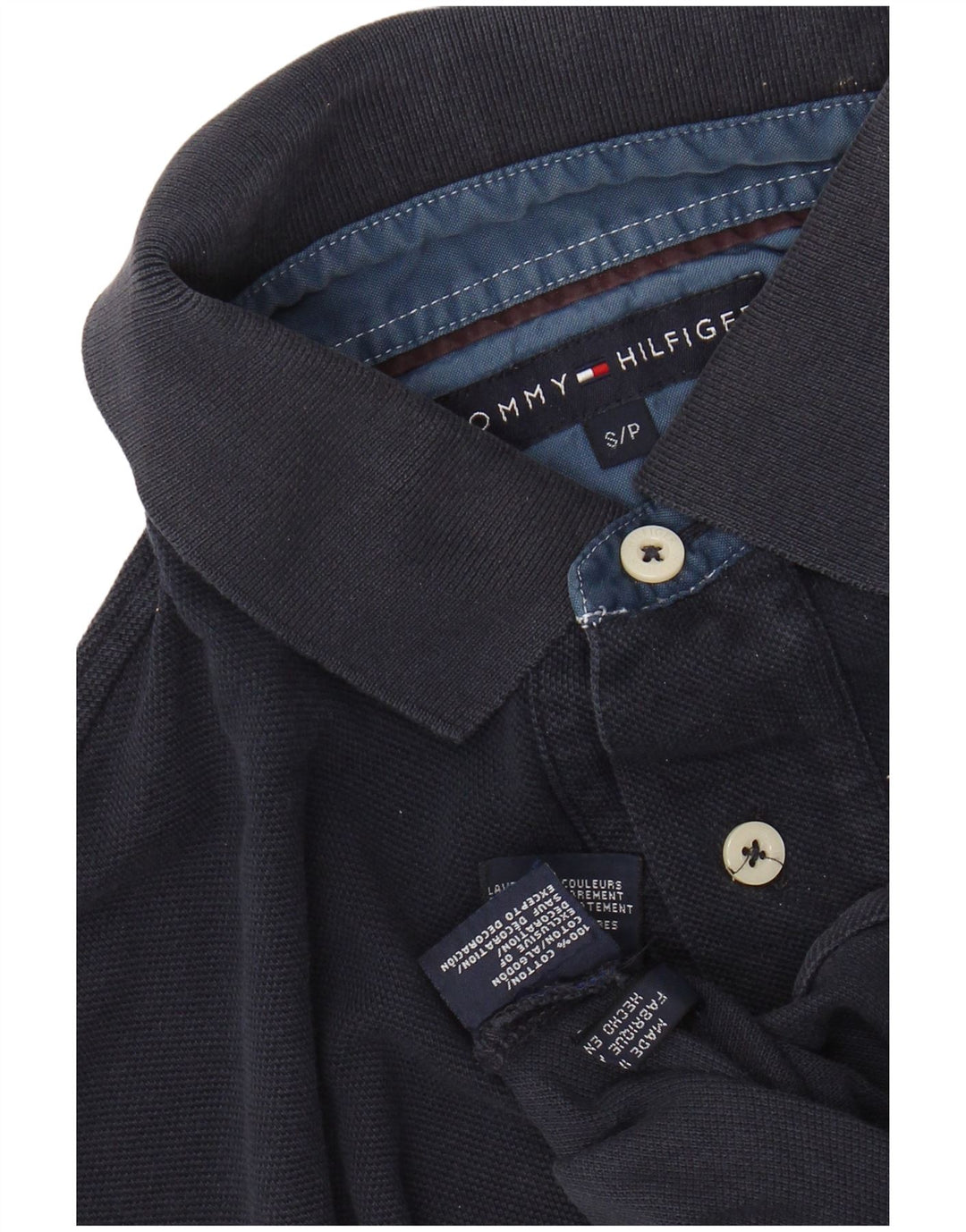 Camisa polo masculina TOMMY HILFIGER pequena algodão azul marinho