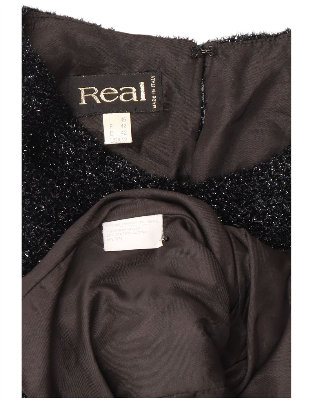 Blusa feminina vintage vintage EU 42 grande poliéster manchado preto