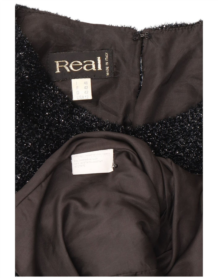 Blusa feminina vintage vintage EU 42 grande poliéster manchado preto
