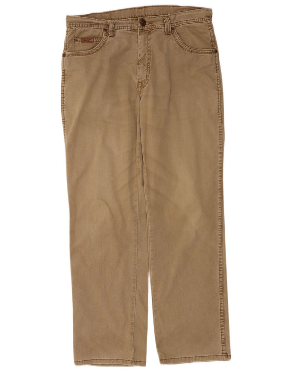Wrangler Mens Texas Stretch Calça Casual Reta W33 L30 Algodão Bege