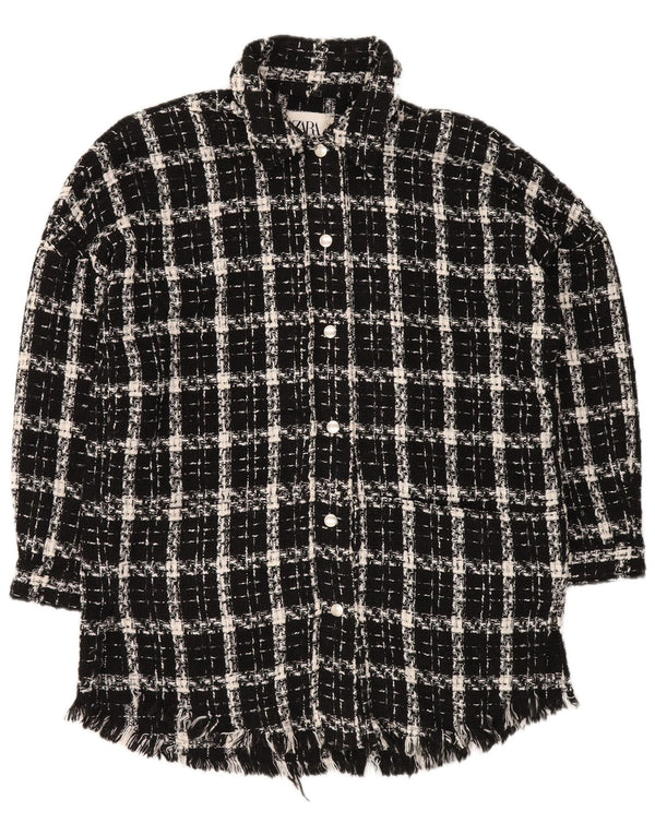 Zara Womens Longline Overshirt Camisa Oversized Reino Unido 6 XS Preto Xadrez Acrílico