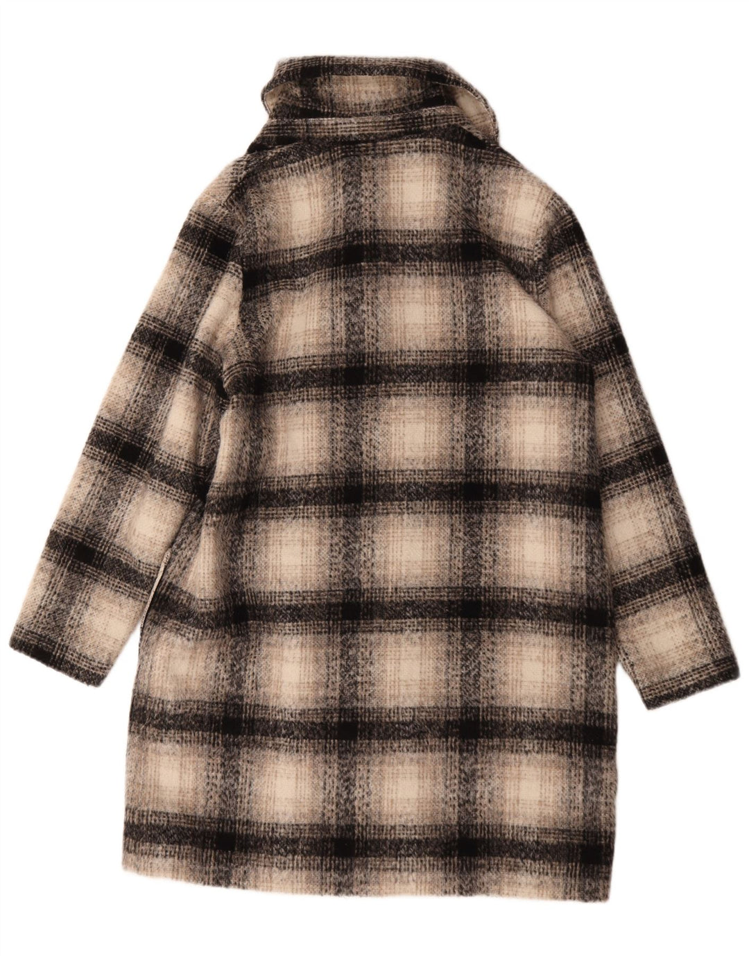 Casaco feminino Marks & Spencer com peito duplo Reino Unido 16 grande xadrez bege