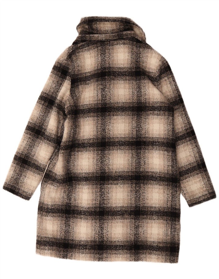 Casaco feminino Marks & Spencer com peito duplo Reino Unido 16 grande xadrez bege