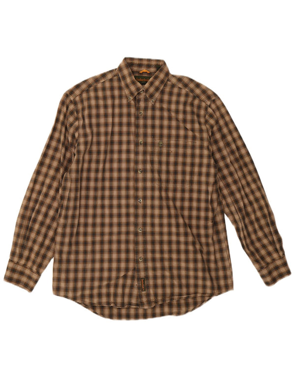 Camisa masculina de flanela Timberland pequena marrom xadrez algodão