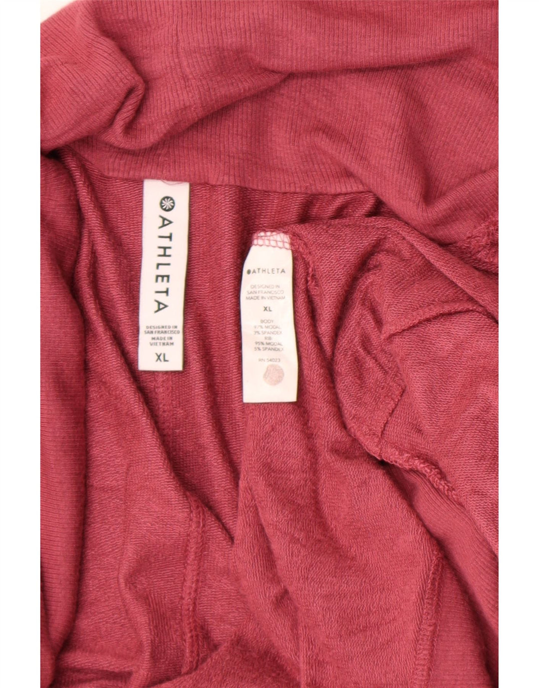 Suéter cardigã aberto feminino Athleta Longline UK 18 XL vermelho modal