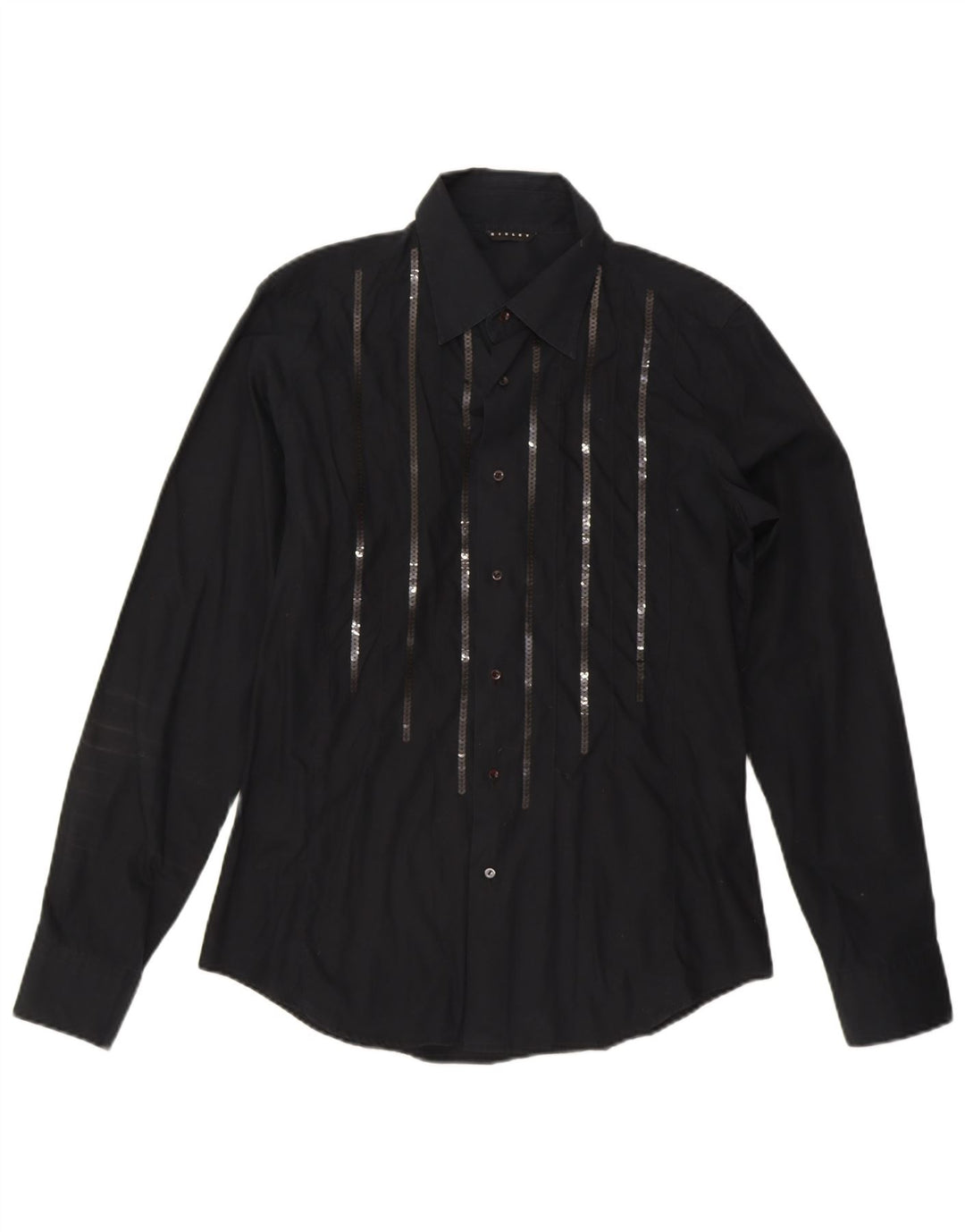Camisa feminina SISLEY UK 16 grande algodão preto