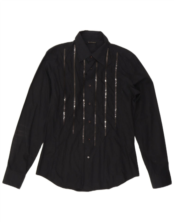 Camisa feminina SISLEY UK 16 grande algodão preto