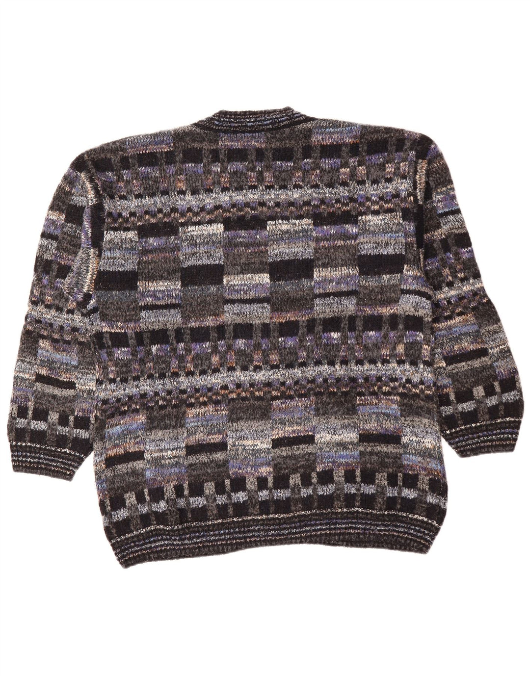 Suéter cardigã masculino VINTAGE grande lã geométrica multicolorida