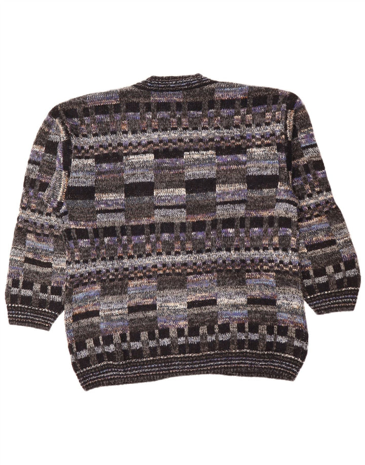 Suéter cardigã masculino VINTAGE grande lã geométrica multicolorida