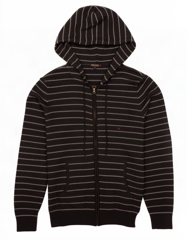 Suéter cardigã feminino com capuz Woolrich Reino Unido 18 XL lã listrada preta
