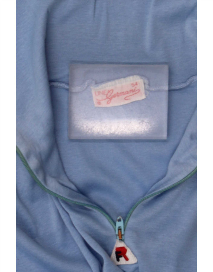 Top masculino vintage com zíper 1/4 manga comprida XL azul