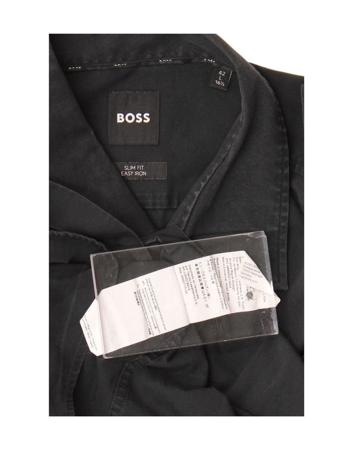 Camisa masculina HUGO BOSS Easy Care Slim Fit tamanho 16 1/2 42 grande algodão preto