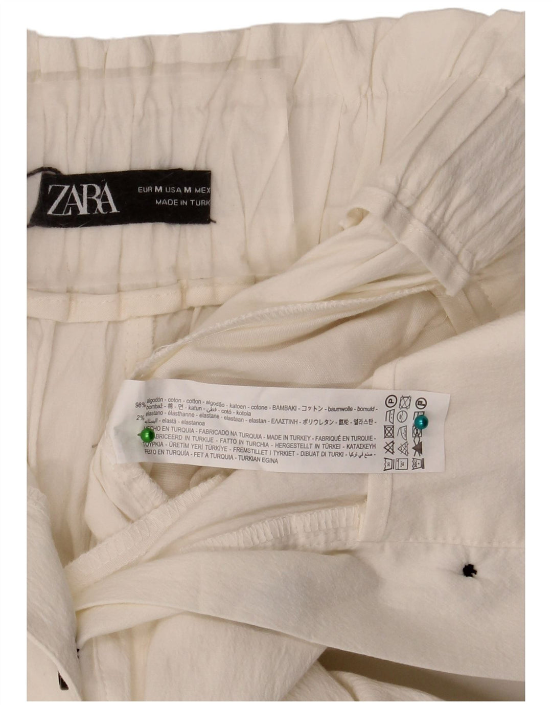 Zara Shorts feminino de cintura alta médio W28 algodão branco
