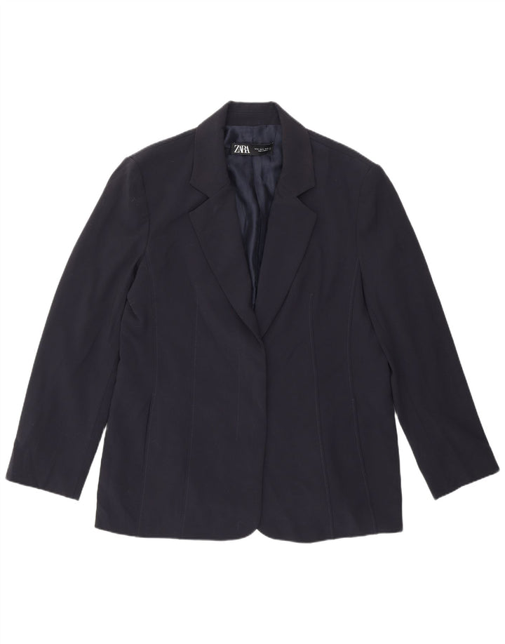 Jaqueta blazer feminina Zara UK 18 XL azul marinho poliéster