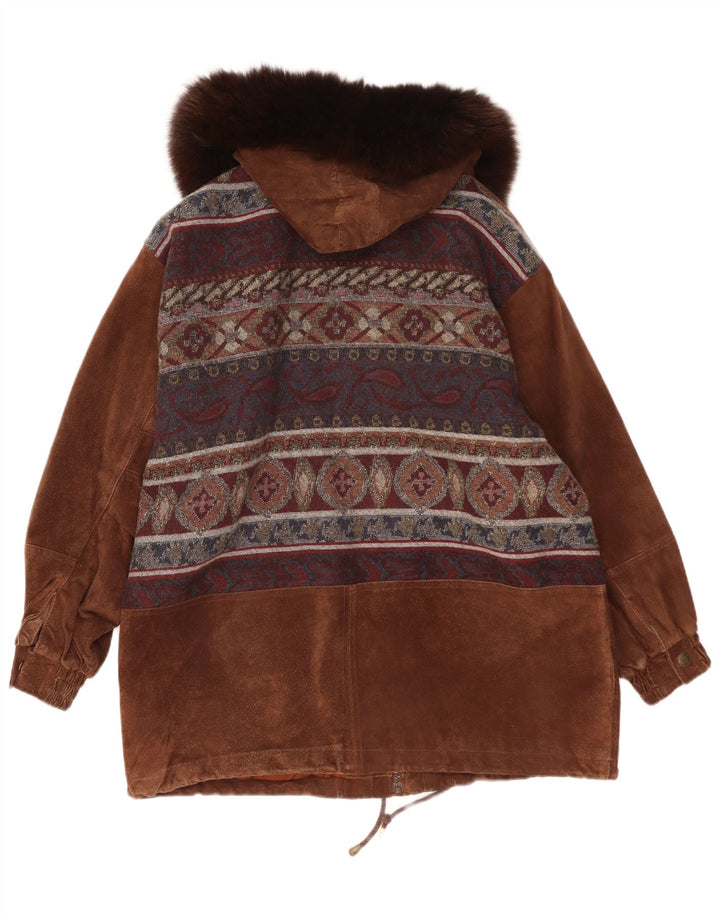 Sobretudo feminino de camurça grande da Conbipel IT 46 grande couro marrom Paisley