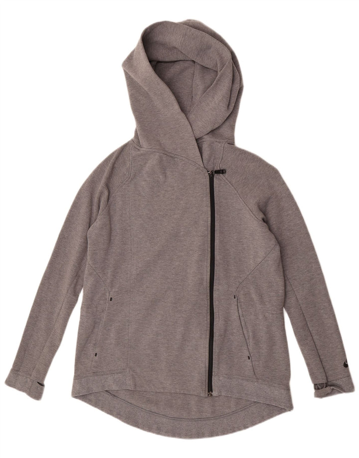 Suéter Nike feminino com capuz e zíper UK 14 algodão cinza médio