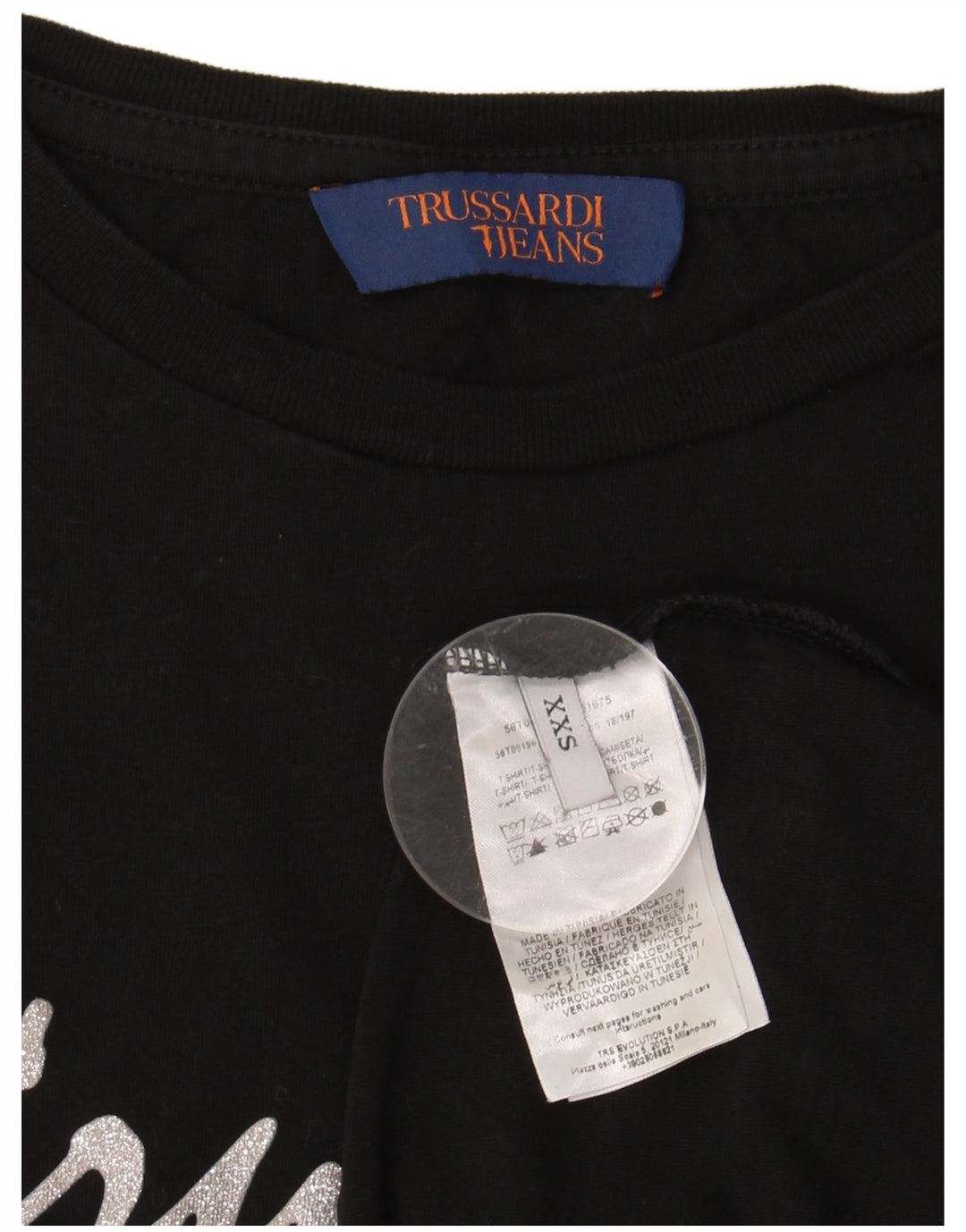 TRUSSARDI JEANS Camiseta feminina oversized com estampa gráfica UK 2 2XS preta