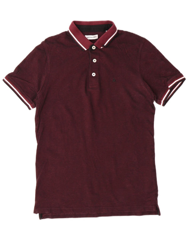 Camisa polo masculina de manga curta Jack & Jones média de algodão cor de vinho clássica