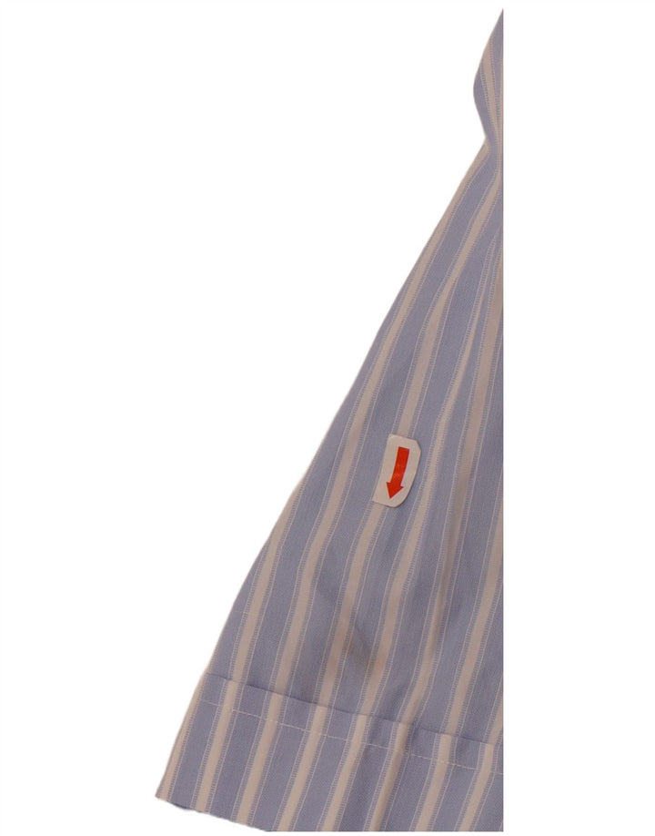 Camisa masculina de manga curta Carrel tamanho 40 15 1/2 algodão listrado azul médio