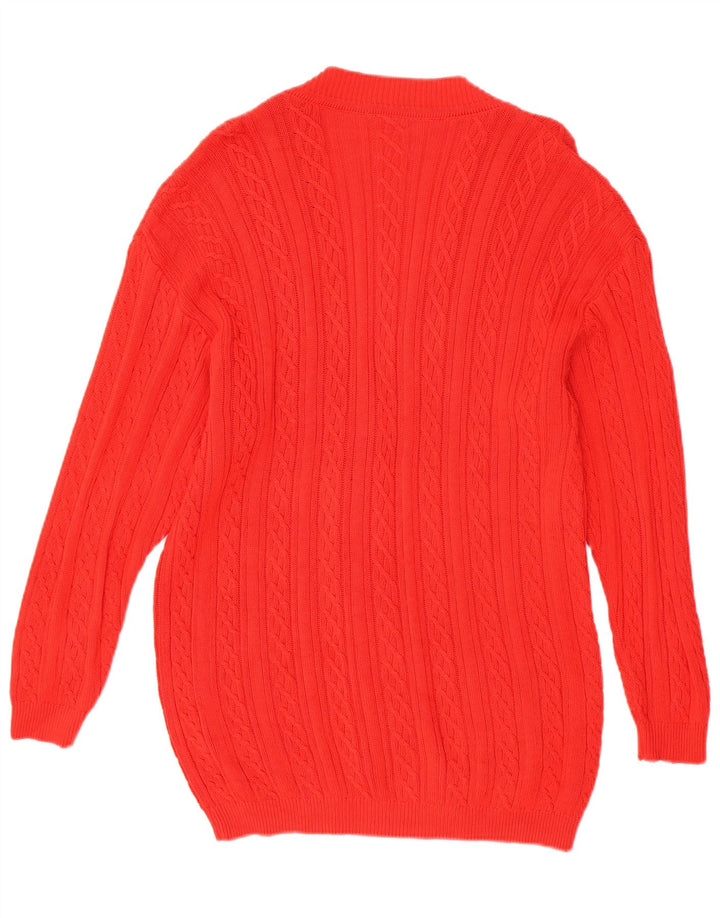 Suéter cardigã feminino VINTAGE oversized com palangre Reino Unido 10 pequeno algodão vermelho