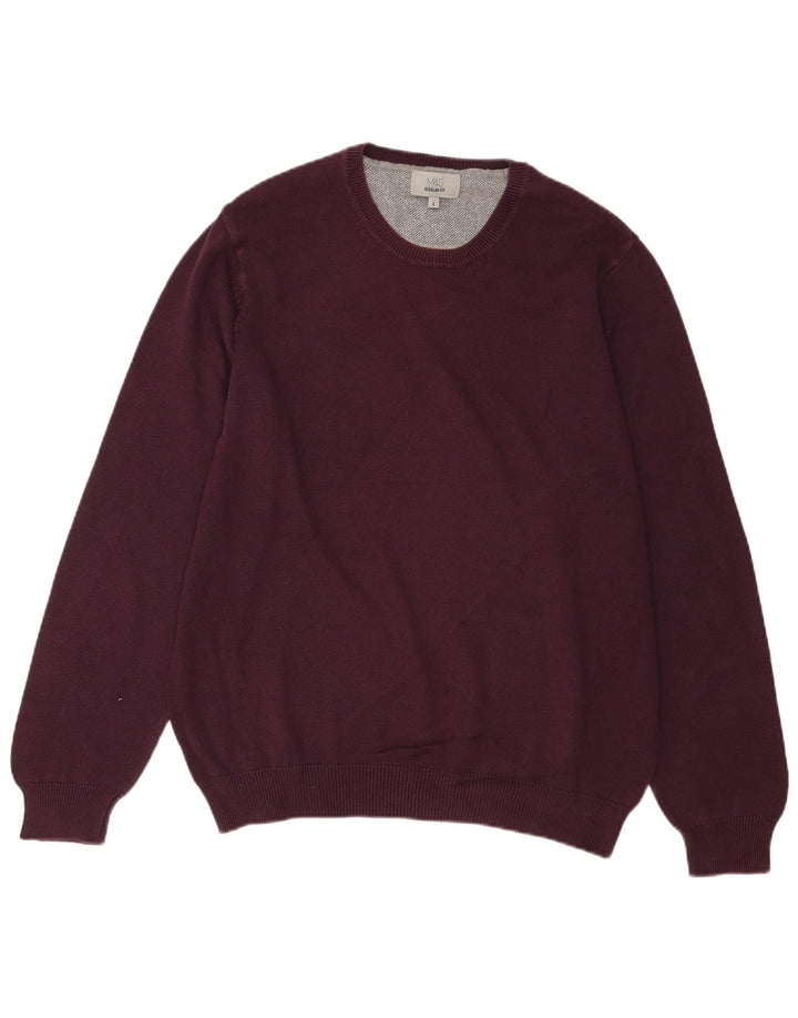 Suéter masculino Marks & Spencer com ajuste regular e gola redonda, grande Borgonha