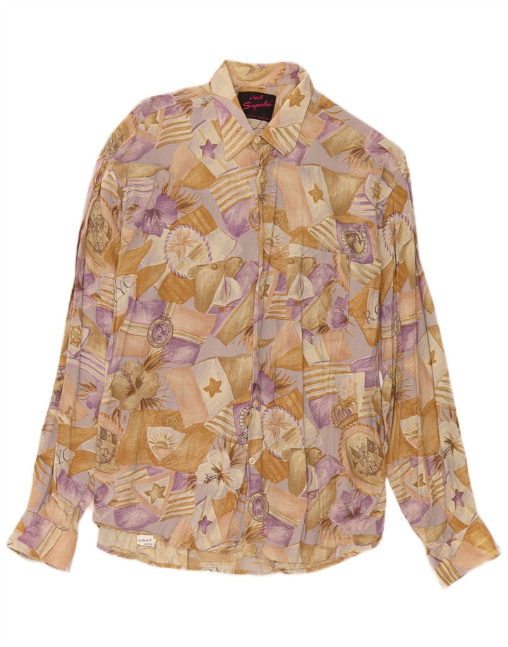 Camisa masculina vintage viscose floral bege média