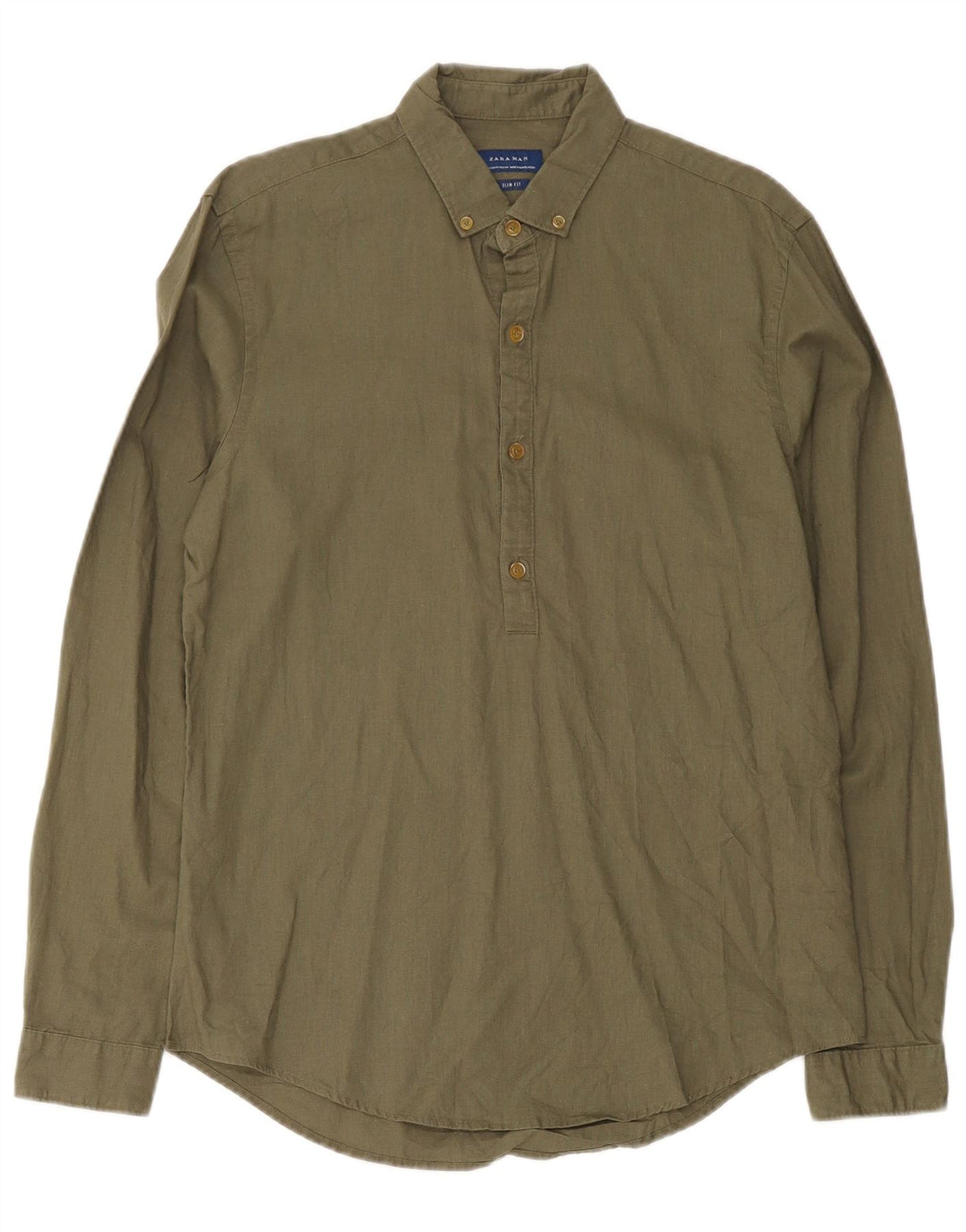 Zara Camisa masculina Slim Fit pulôver médio cáqui linho