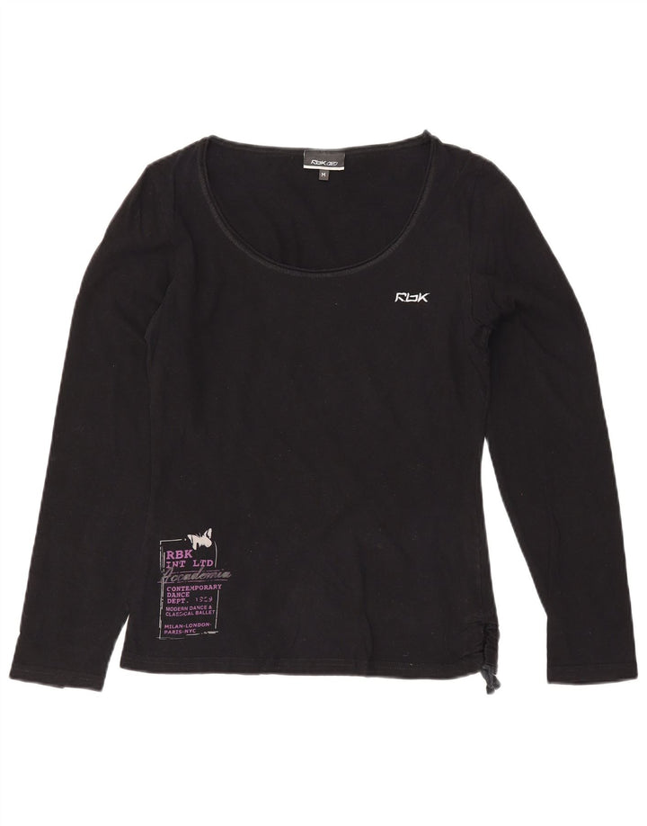 REEBOK Top gráfico feminino manga comprida Reino Unido 12 algodão preto médio