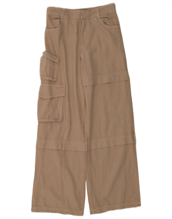 Calça cargo feminina Zara com perna larga pequena W26 L33 bege