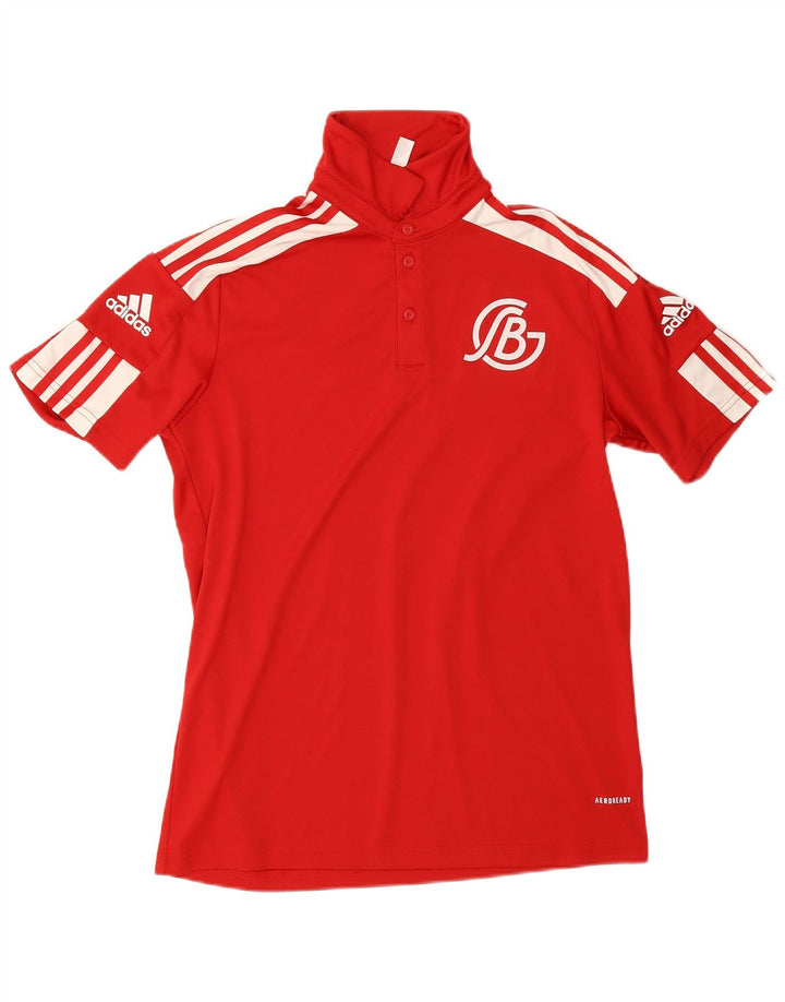 Adidas Mens Aeroready Graphic Polo Shirt Pequeno Poliéster Colorblock Vermelho