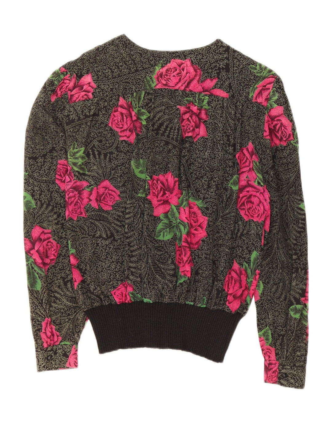 Blusa feminina de manga comprida FERRETTI IT 48 XL seda floral preta