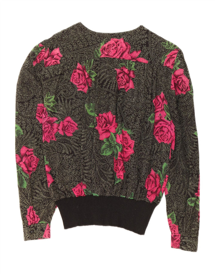 Blusa feminina de manga comprida FERRETTI IT 48 XL seda floral preta