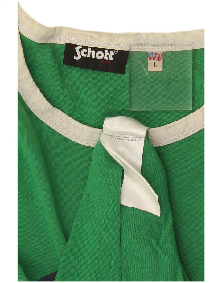 Camiseta masculina Schott com estampa gráfica grande de algodão verde