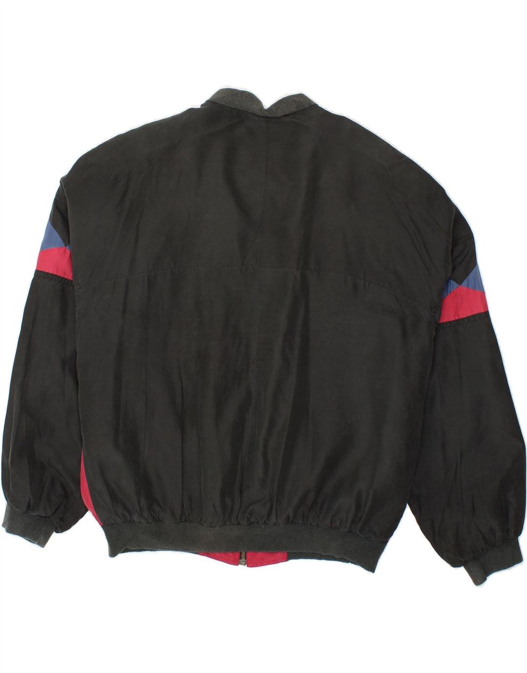 Jaqueta bomber masculina VINTAGE solta ajuste Reino Unido 38 seda geométrica preta média