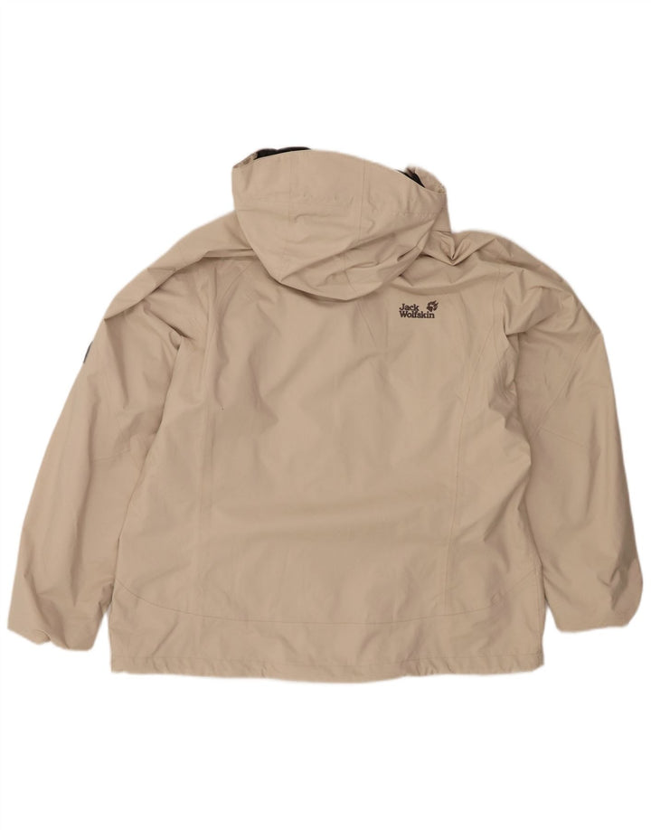 Jaqueta de chuva feminina com capuz JACK WOLFSKIN UK 18/20 XL poliéster bege