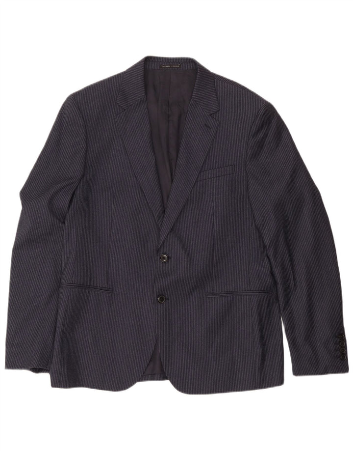 Jaqueta blazer masculina Reiss com 2 botões Reino Unido 40 grande lã listrada azul marinho