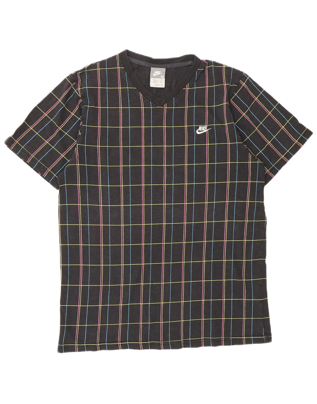 Camiseta masculina NIKE UK 39/40 médio preto xadrez algodão