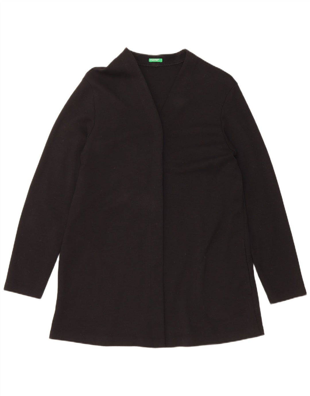 Suéter feminino Benetton Longline aberto cardigan Reino Unido 14 lã preta média