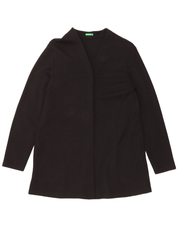 Suéter feminino Benetton Longline aberto cardigan Reino Unido 14 lã preta média