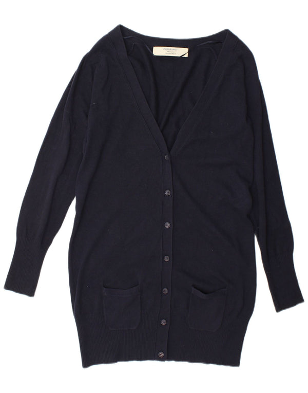 Suéter cardigã feminino Zara Longline Reino Unido 14 grande azul marinho
