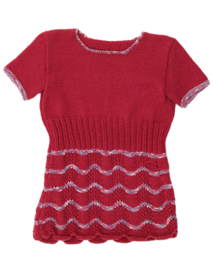 Suéter feminino vintage Reino Unido 12 médio listrado cor de vinho retrô