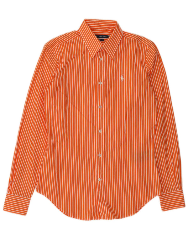 Camisa Slim Fit Feminina Ralph Lauren US 2 XS Laranja Riscas de Giz de Algodão